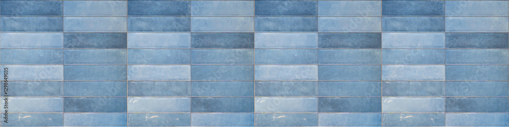 Fototapeta premium Blue texture of modern vintage retro wall tile, porcelain stoneware, glossy glazed tile slips - Tiles background, seamless pattern, horizontal