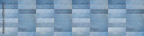 Blue texture of modern vintage retro wall tile, porcelain stoneware, glossy glazed tile slips - Tiles background, seamless pattern, horizontal