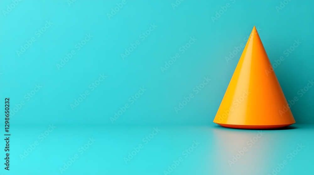 Fototapeta premium Abstract Orange Cone on Teal Background Minimalist 3D Render