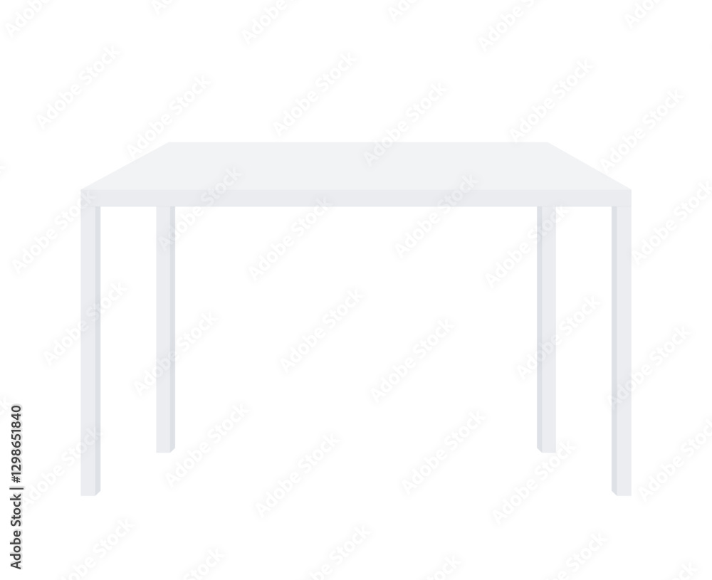 White rectangular Table Mockup on 4 legs. Empty kitchen or dining table. Vector realistic 3d illustration. Blank emplate. Furniture for home interior. Front view. EPS10. White rectangular Table Mockup on 4 legs. Empty kitchen or dining table. Vector realistic 3d illustration. Blank emplate. Furniture for home interior. Front view. EPS10.