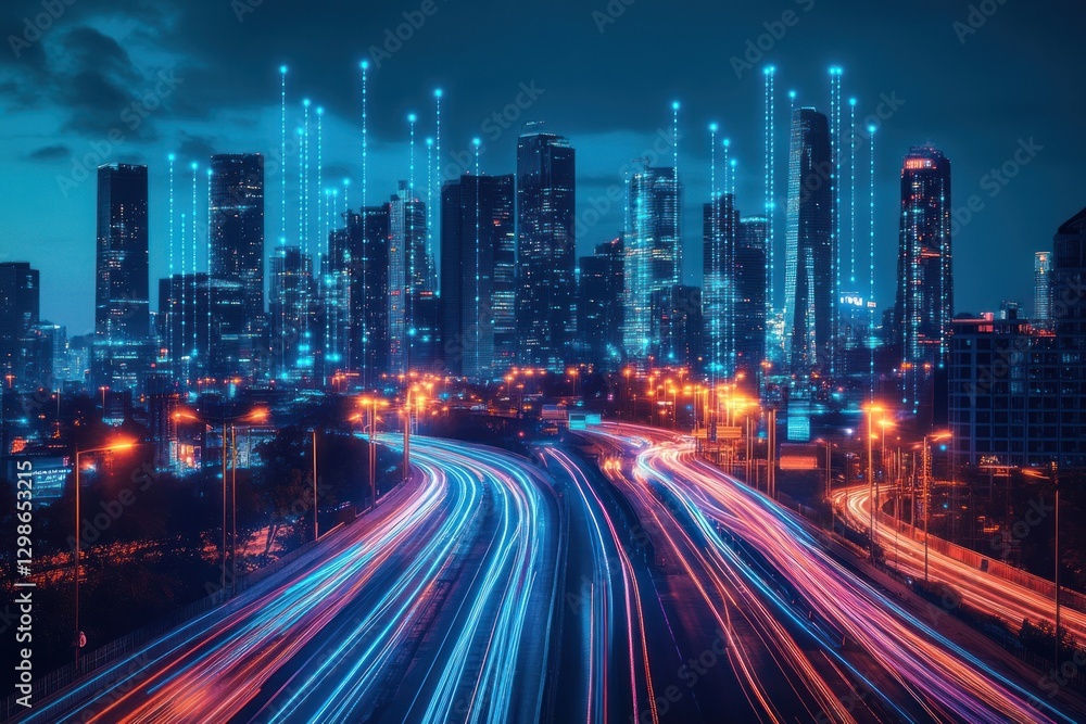 Fototapeta premium Dynamic cityscape urban architecture futuristic.