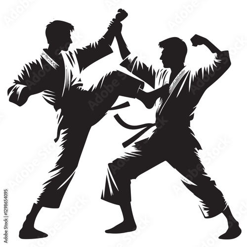 fighting training in Karate vector illustration