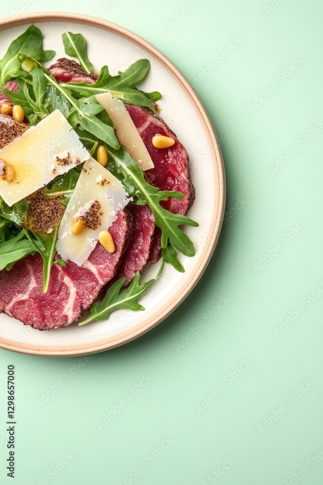 Fresh salad featuring vibrant greens, succulent meat, and cheese Fresh salad featuring vibrant greens, succulent meat, and cheese