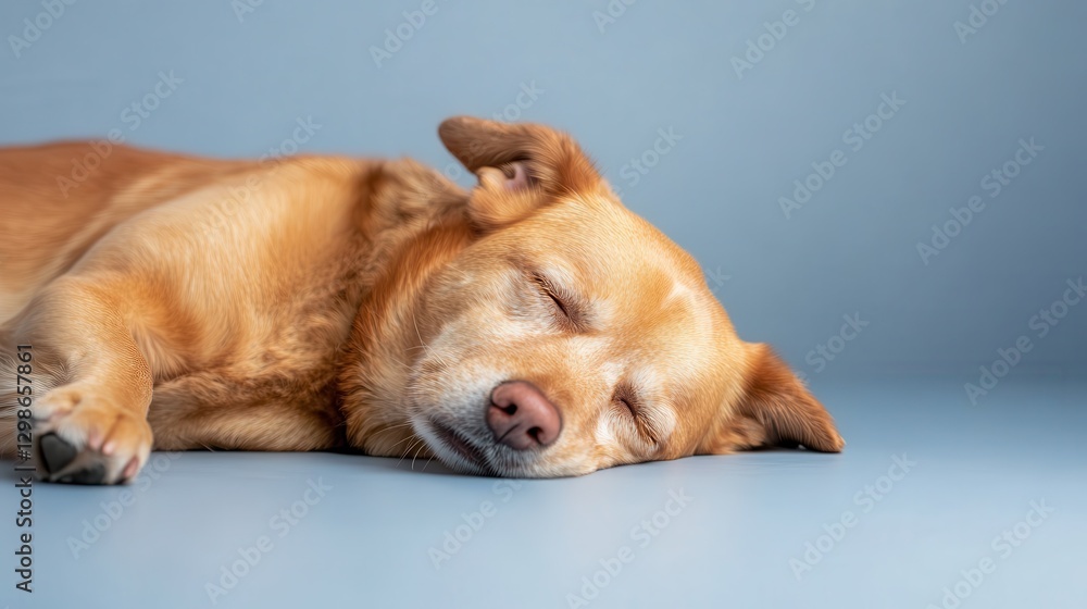 A peaceful dog sleeps soundly on a blue background, embodying tranquility and comfort, while invoking a sense of relaxation and connection with nature. A peaceful dog sleeps soundly on a blue background, embodying tranquility and comfort, while invoking a sense of relaxation and connection with nature.