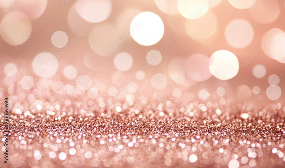 rose gold bokeh glitter background with sparkle backdrop texture design.