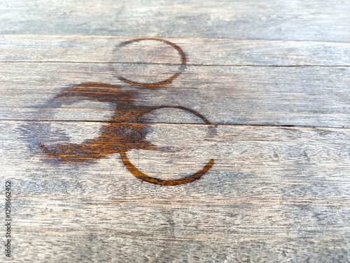 3 Trace water from cups on wood texture, Abstract background, sign concept. Stain of water. wood texture surface natural pattern