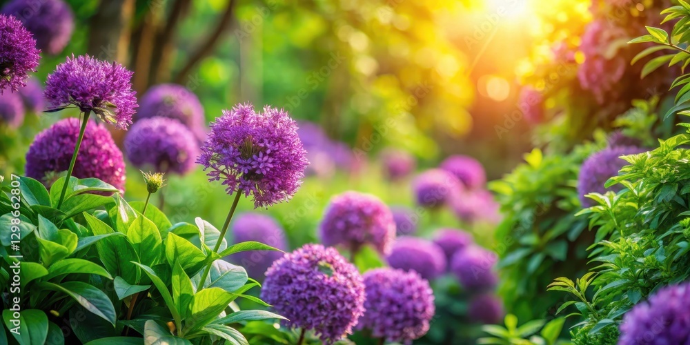 Obraz premium Vibrant purple blooms amidst lush greenery and intricate foliage , purple flowers