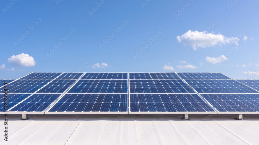 Solar panels on rooftop, sunny sky, clean energy Solar panels on rooftop, sunny sky, clean energy
