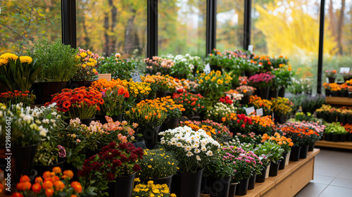 Wallpaper Mural Floral Paradise: A vibrant display of diverse flowers and plants flourishing in a greenhouse setting, offering a colorful and lively atmosphere.  Torontodigital.ca