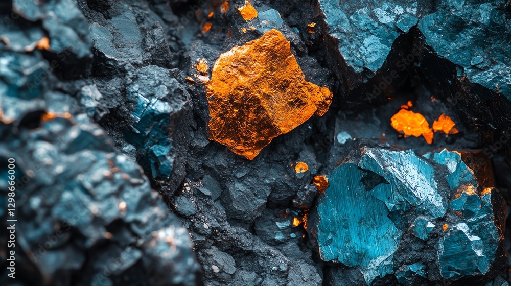Detailed macro photography of raw copper ore, focusing on crystalline structures, metallic sheen, natural earthy textures, highresolution shot Detailed macro photography of raw copper ore, focusing on crystalline structures, metallic sheen, natural earthy textures, highresolution shot