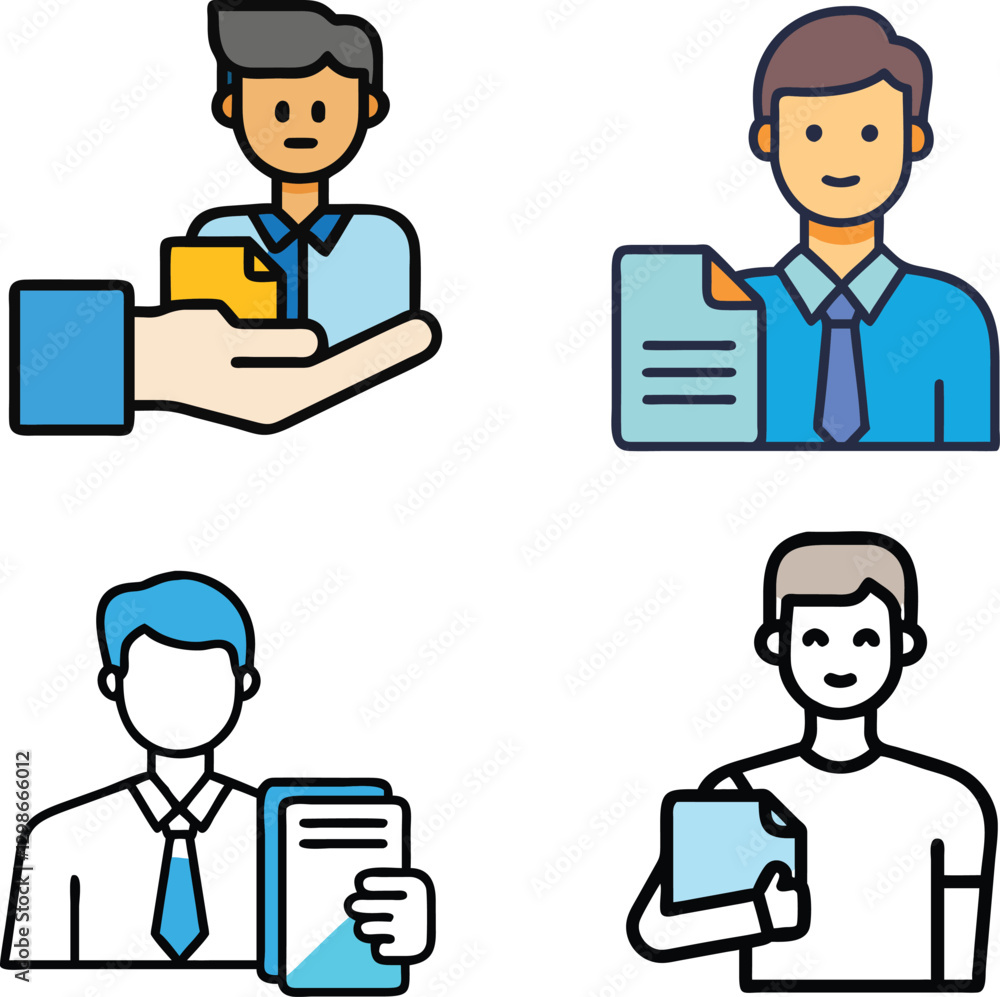 Professional Office Employee Icons with Documents. Professional Office Employee Icons with Documents.