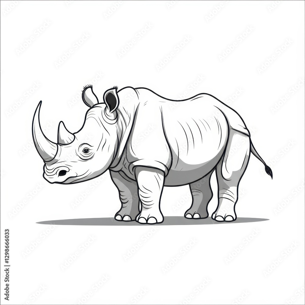 Fototapeta premium Rhinoceros with horn - rhinoceros in a simple standing pose