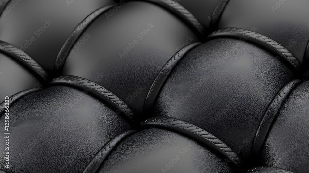 Obraz premium Abstract Black Leather Texture Background, Closeup of Luxurious Upholstery Pattern