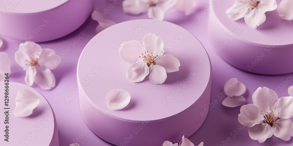 Blossom atop platform surrounded by scattered petals, soft lighting Blossom atop platform surrounded by scattered petals, soft lighting
