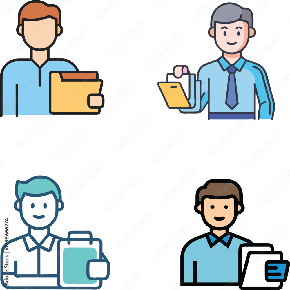 Professional Office Employee Icons with Documents. Professional Office Employee Icons with Documents.