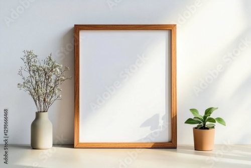 A wooden frame and plants sitting on a surface