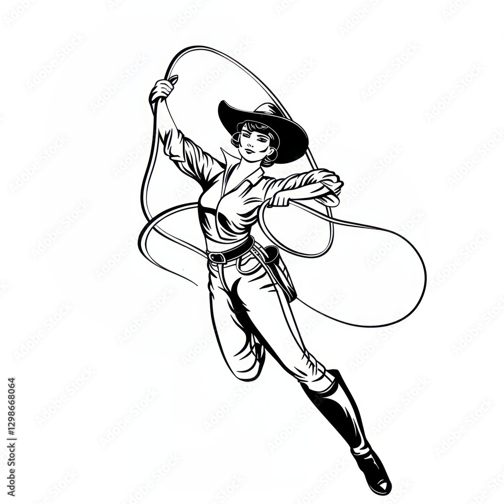 Fototapeta premium Cowgirl lassoing in action illustration