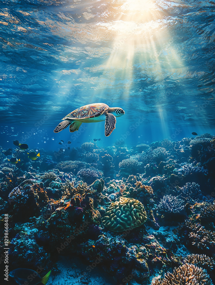 Fototapeta premium underwater view of the sea and turtle
