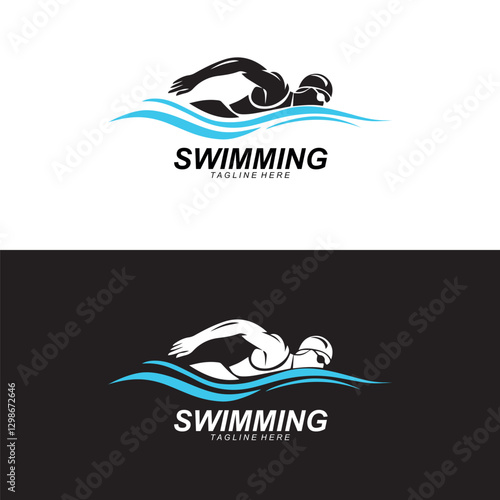 Swimming icon logo side person people water swimmer vector Logo design