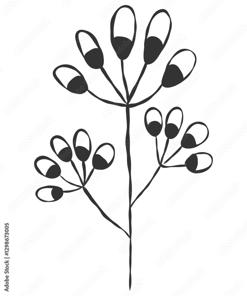 tiny wild flowers and plants line art botanical illustrations. Trendy greenery hand draw lines black ink sketches. vector illustration tiny wild flowers and plants line art botanical illustrations. Trendy greenery hand draw lines black ink sketches. vector illustration
