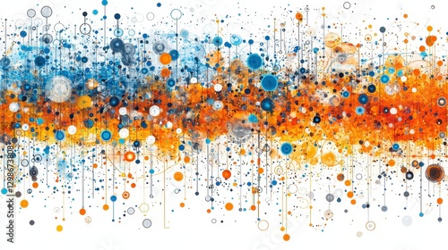 Abstract design with interconnected circles and lines. Colorful graphic pattern. Suitable for background or poster