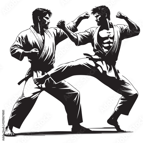fighting training in Karate vector illustration