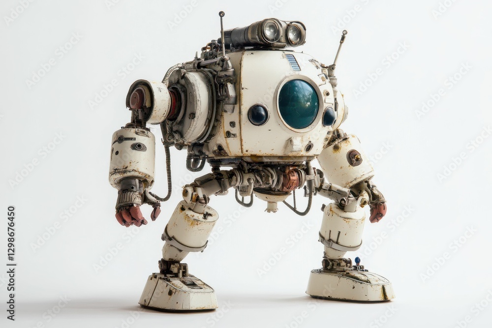 Classic Robot. Retro Future Concept of Isolated White Mechanical Toy Symbol Classic Robot. Retro Future Concept of Isolated White Mechanical Toy Symbol