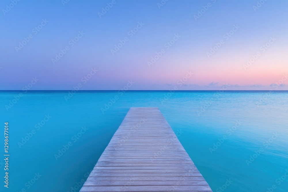Naklejka premium Serene wooden pier extending into tranquil turquoise waters at s
