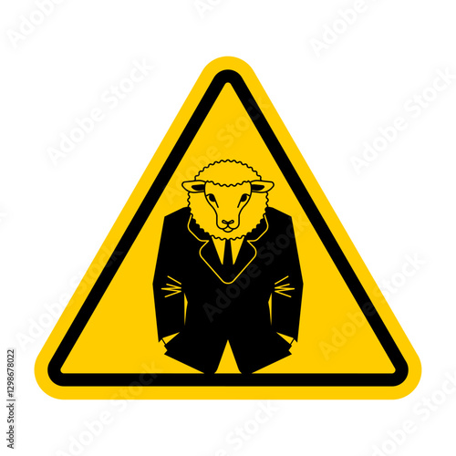 Attention boss ram. Caution businessman sheep. Yellow triangle danger sign