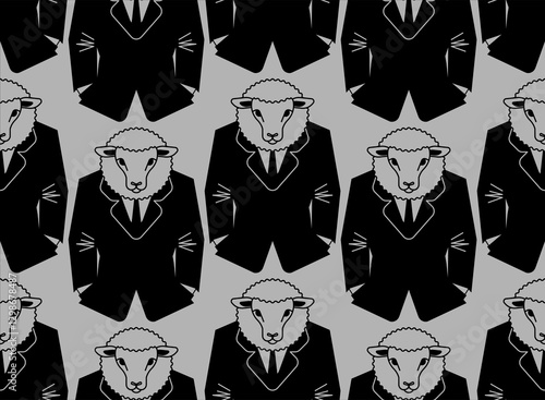 Sheep businessman pattern seamless. ewe in business suit background. jumbuck boss texture.