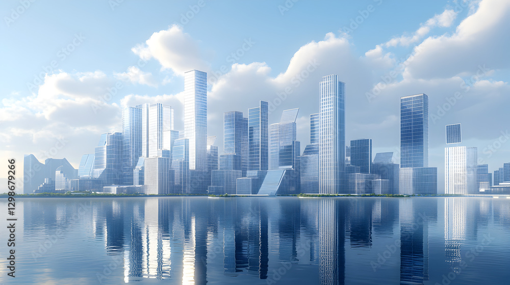 Fototapeta premium residential complex with solar panels installed on every rooftop, under a bright blue sky, showcasing the adoption of renewable energy 