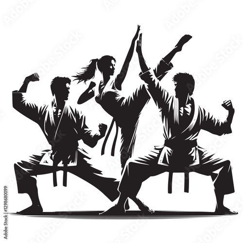 fighting training in Karate vector illustration