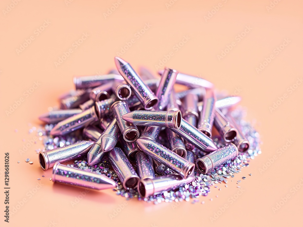 Sparkling Glitter Bullets on a Colorful Surface Sparkling Glitter Bullets on a Colorful Surface