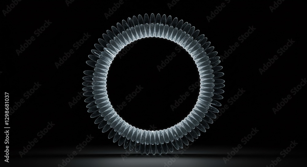 Abstract circular design with translucent elements against a black background. Abstract circular design with translucent elements against a black background.