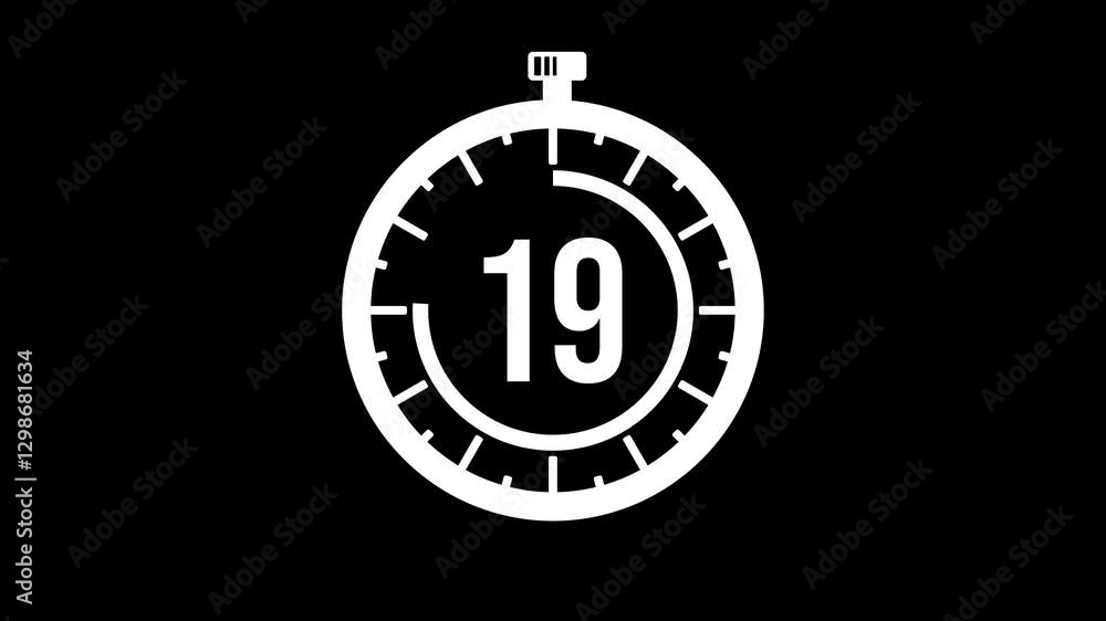 Countdown from 60 graphic animation. Alpha channel. Transparent background motion design. 4K resolution