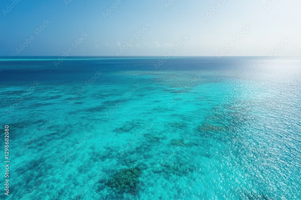 Endless turquoise waters blend seamlessly with clear blue sky, c Endless turquoise waters blend seamlessly with clear blue sky, c