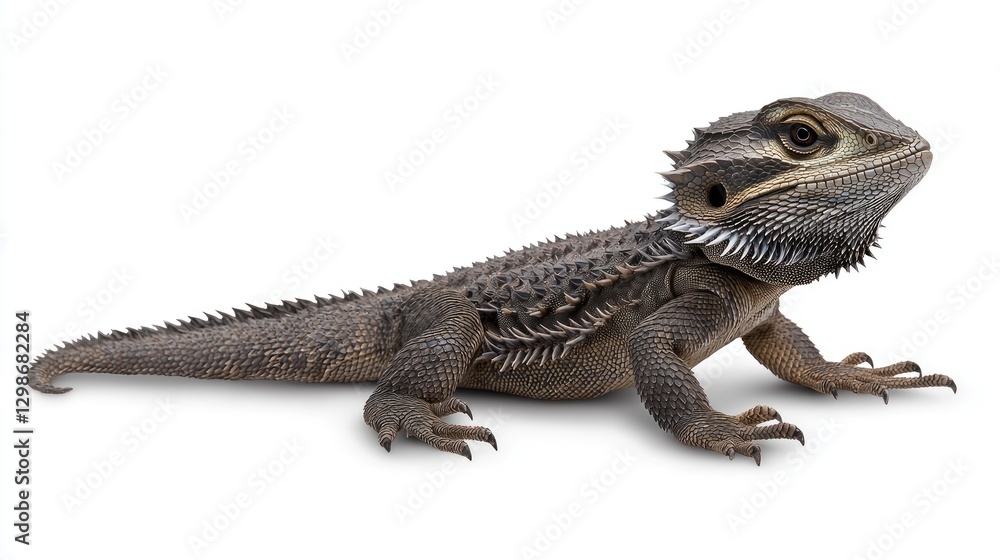 Naklejka premium Bearded dragon lizard observing in natural habitat animal photography close-up perspective desert environment