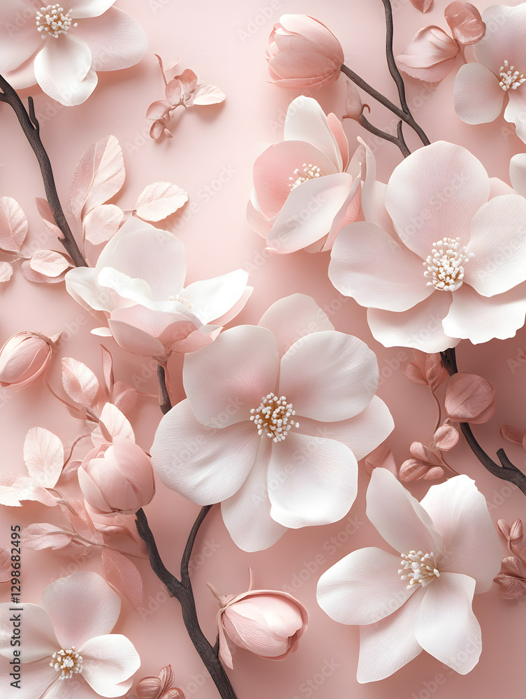 Obraz premium Elegant Array of Blooming Pink and White Flowers on a Soft Pastel Backdrop