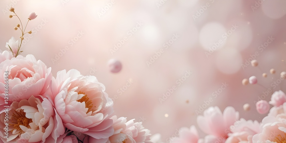 Obraz premium Dahlia flowers in soft pink, blurred background with copy space for text, generative ai