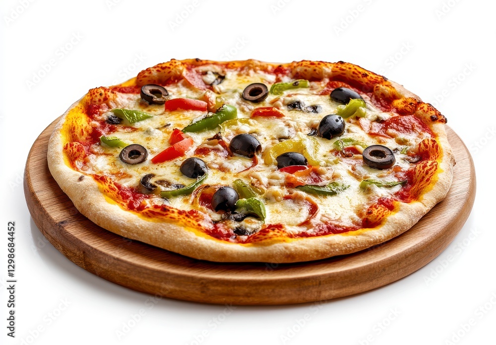Delicious Vegetable Pizza on Rustic Wooden Board Delicious Vegetable Pizza on Rustic Wooden Board