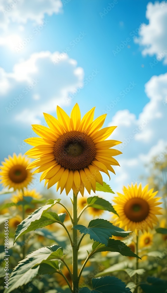 Sunflower field, Sunflowers farm blue sky vertical Sunflower field, Sunflowers farm blue sky vertical