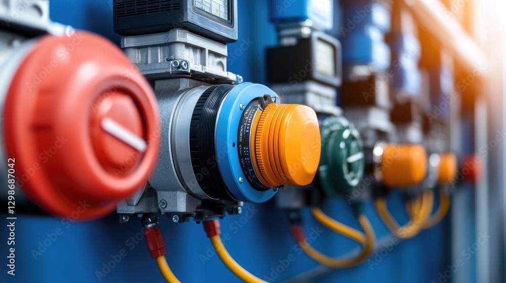 Fototapeta premium Industrial valve operation in a factory setting equipment close-up engineering technical innovation