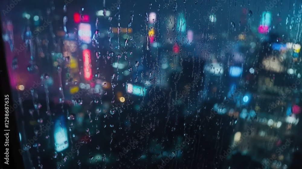 Fototapeta premium Rainy Night Cityscape Viewed Through a Window