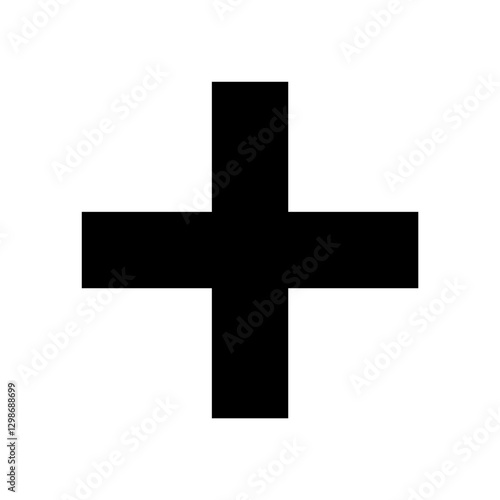 Black + plus sign, isolated vector on transparent background