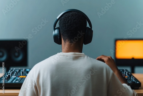 Wallpaper Mural DJ immersed in music creation, focused on mixing sounds with pro Torontodigital.ca