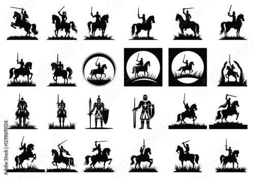 Knight silhouette, knight on horseback sword raised up