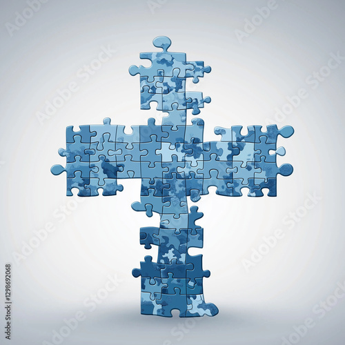 A cross made of puzzle pieces, symbolizing healthcare collaboration and solutions.