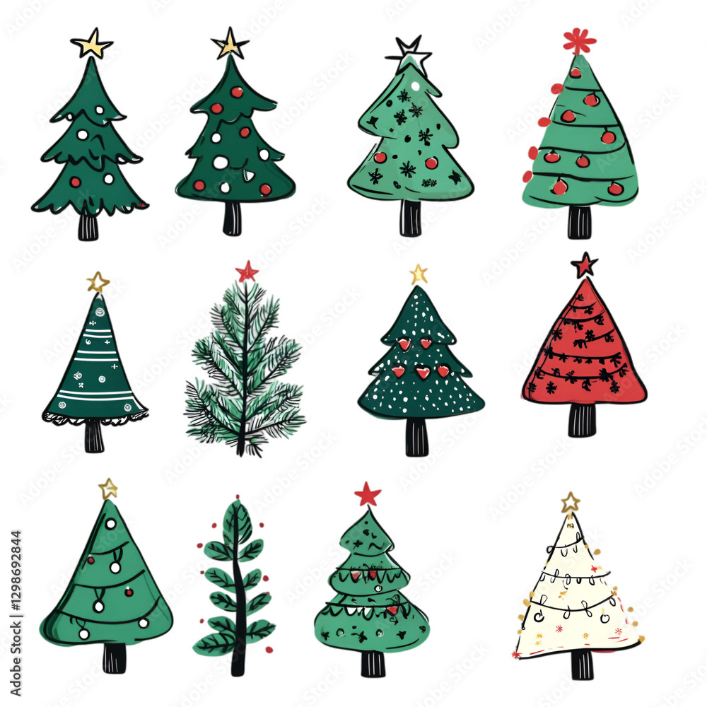 Twelve Festive Christmas Trees Delightful Holiday Cheer Green Red White Twelve Festive Christmas Trees Delightful Holiday Cheer Green Red White