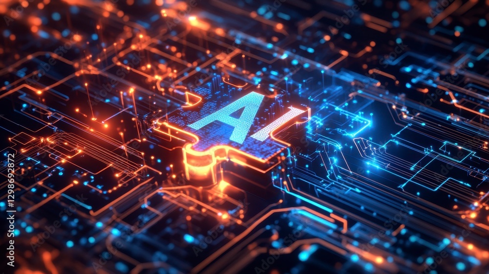 Fototapeta premium Abstract Technology Concept with AI Symbol on Digital Circuit Board