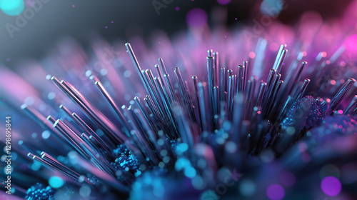 Metallic nanotubes growing from futuristic material creating abstract technology background